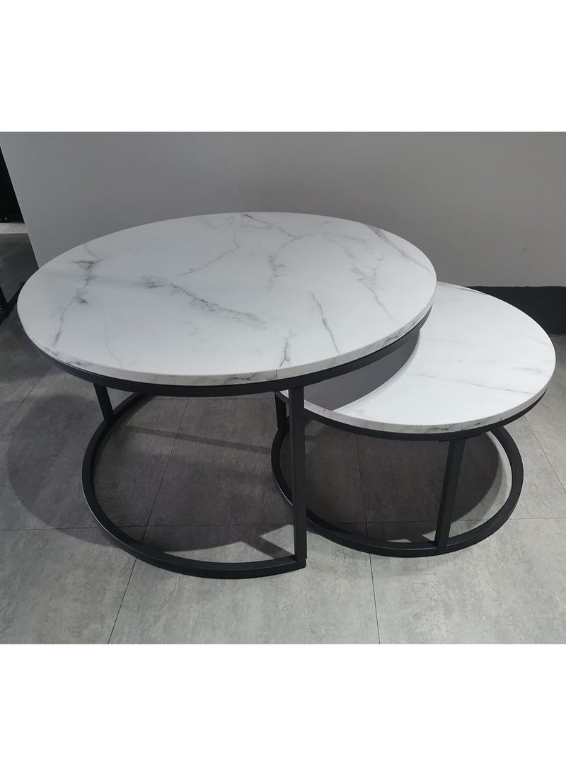 DubaiGallery - coffee table Nordic White Round Nesting Table Small Coffee Table, White Natural Tabletop, Suitable for Living Room Office Hotel Furniture - Image 1