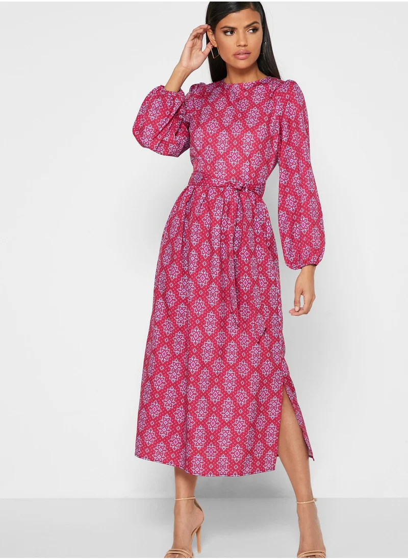 ELLA Printed Tie Front Midi Dress