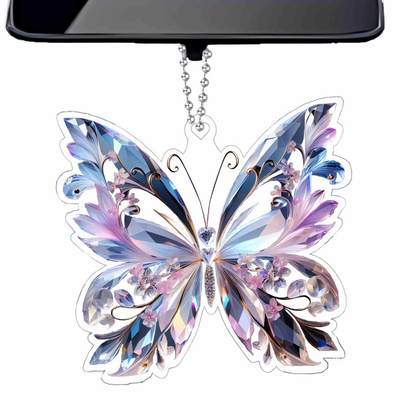 sunaeset Crystal Butterfly car Accessories for Women, Butterfly car Rear View Mirror Charm Hanging Decoration Accessories Pendant, Cute Purple Aesthetic Decor Gifts Interior Ornament Truck Christmas for Men - Image 1