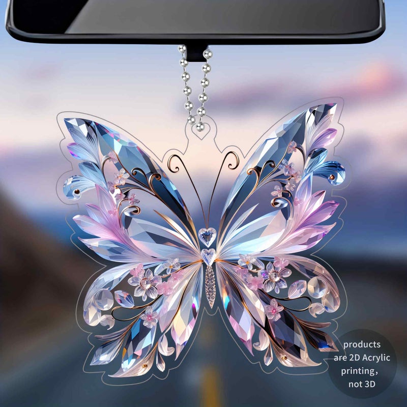 sunaeset Crystal Butterfly car Accessories for Women, Butterfly car Rear View Mirror Charm Hanging Decoration Accessories Pendant, Cute Purple Aesthetic Decor Gifts Interior Ornament Truck Christmas for Men - Image 2