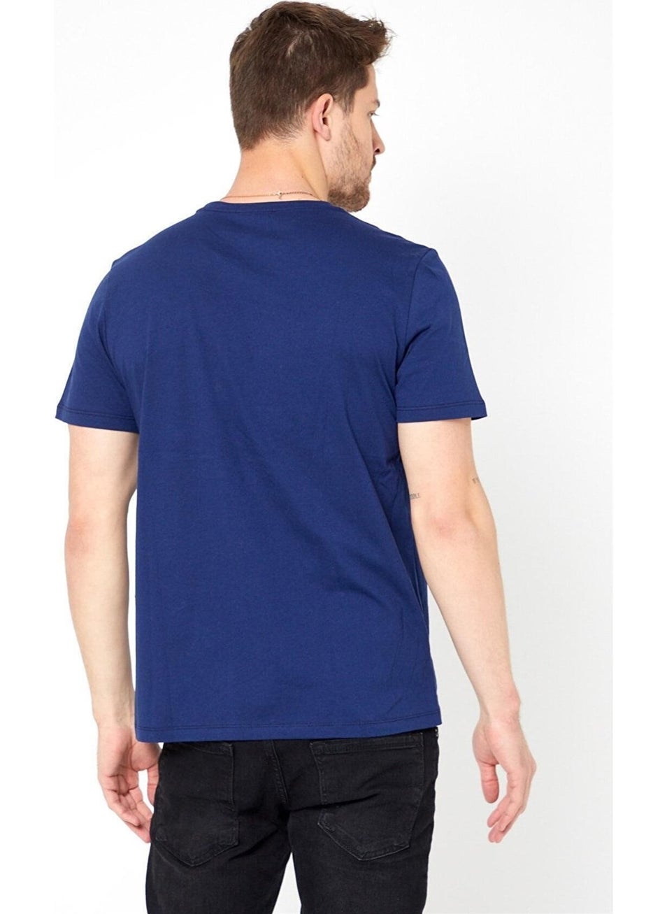 Odelon - Men's Crew Neck Slim Fit Basic T-Shirt Blue - Image 1