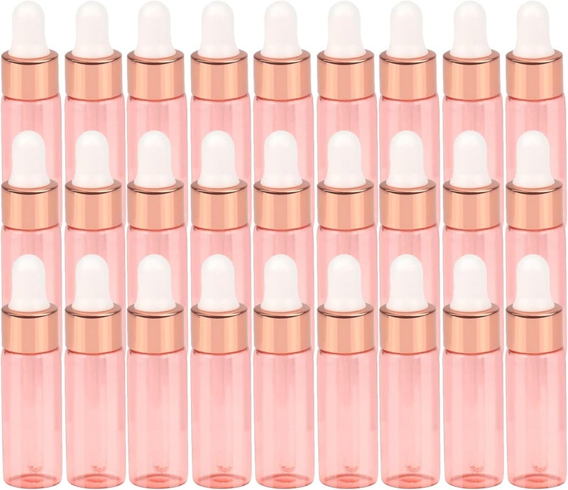 Sample Dropper Bottles, Mini Dropper Bottles with 2 Pcs Plastic Droppers for Traveling Essential Oils DIY Cosmetic Liquid Sample Perfume, Rose Pink, 5ML-50PCS, Casual