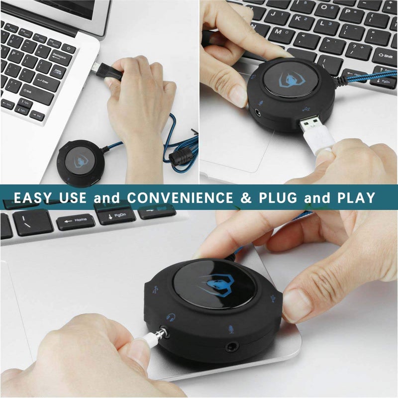 USB Hub Virtual 7.1 Channel Sound Card Adapter External Sound Card with 3.5mm AUX Mic Jack for PC Computer Gaming Headset Headphones Earphone PS4 Laptop Desktop Windows Mac OS Linux, Plug Play (Blue) - Image 4