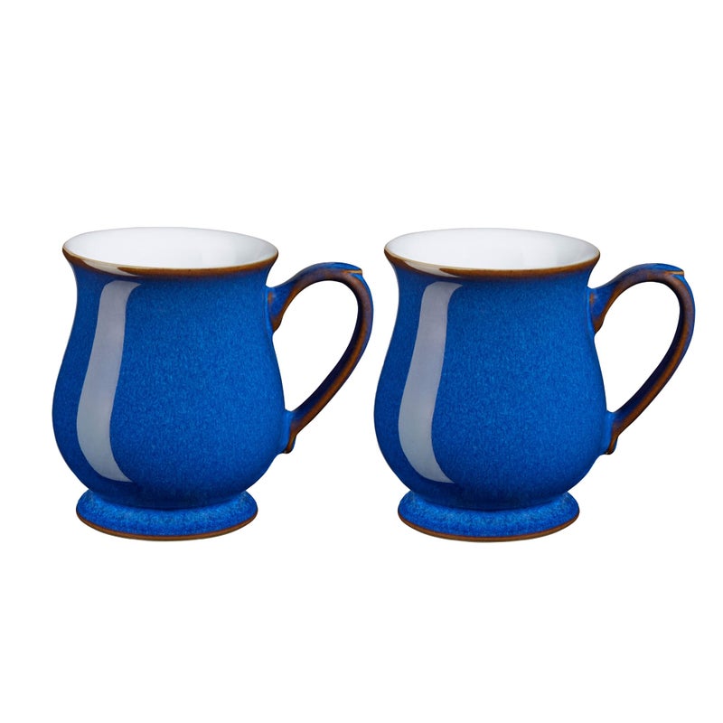 Denby  Imperial Blue Coffee Mug Set of 2  340ml Craftmans Curved Stoneware Ceramic Tea Mug Set For Home  Office  Dishwasher Safe Microwave Safe  Blue White Brown  Chip Resistant