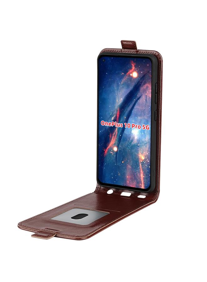 اس-توب جراب لهاتف OnePlus 10 Pro 5G R64 من الجلد الصناعي بتصميم عمودي واحد مع فتحات للبطاقات وإطار للصور - Image 4