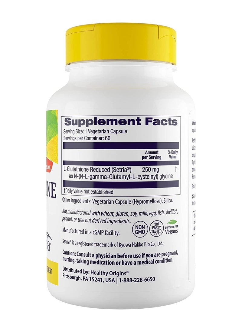 Healthy Origins L-Glutathione Reduced, CLINICALLY STUDIED, 250 mg Dietary Supplement - 60 Veggie Capsules  - Image 2