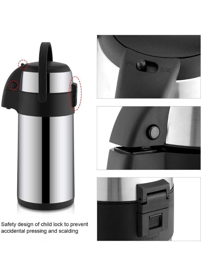 KITCHENOO Coffee Carafe for Keeping Hot - 85OZ / 2.5L Airpot Coffee Dispenser with Pump - Large Coffee Carafe for Hot Drinks Tea Liquid - Insulated Stainless Steel Hot Water Beverage Urn for Parties - Image 3