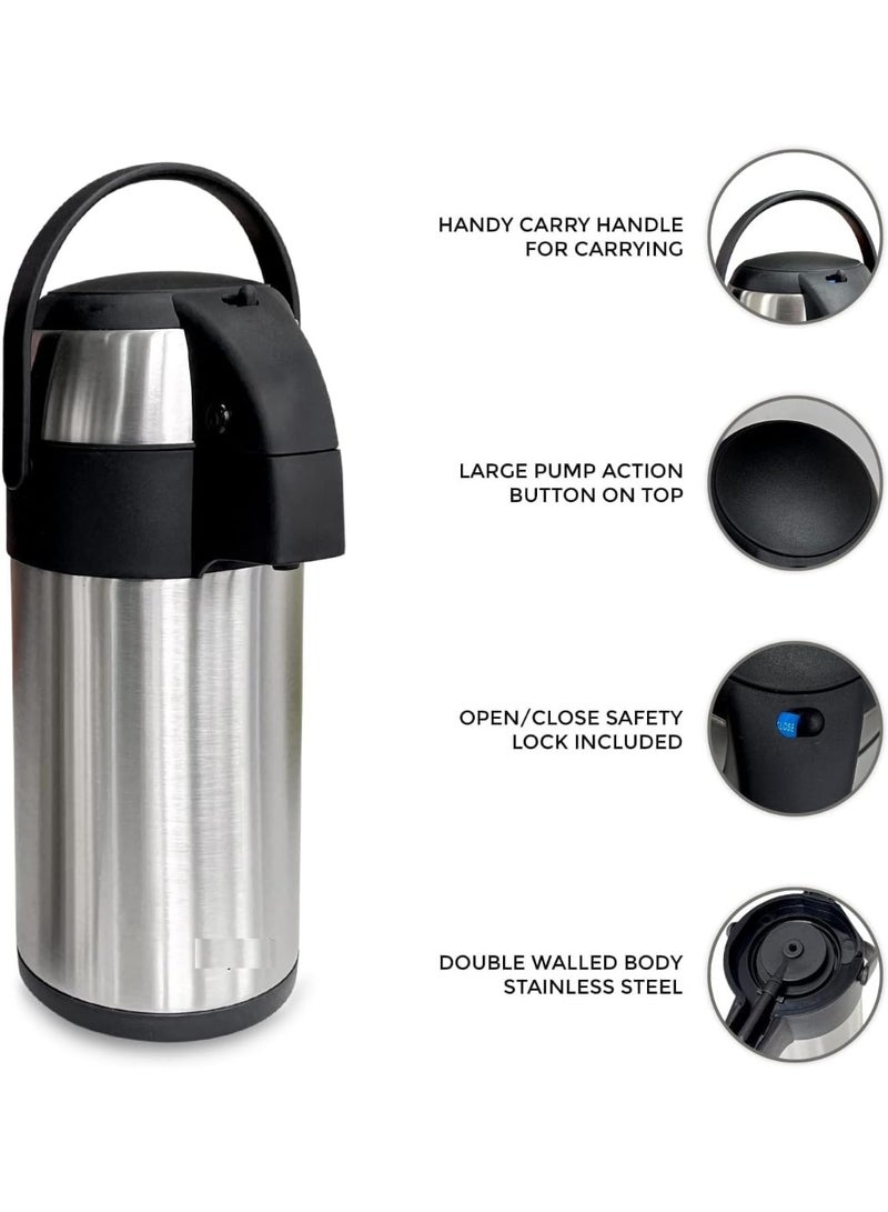 KITCHENOO Coffee Carafe for Keeping Hot - 85OZ / 2.5L Airpot Coffee Dispenser with Pump - Large Coffee Carafe for Hot Drinks Tea Liquid - Insulated Stainless Steel Hot Water Beverage Urn for Parties - Image 4