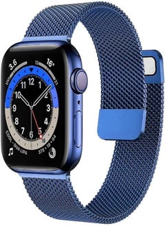 Stainless Steel Magnetic Band Compatible with Apple Watch 49mm 45mm 44mm 42mm, Adjustable Milanese Magnet Metal Strap Men Women for iWatch Series 8/7/6/5/4/3/2/1/SE/Ultra, Blue Color