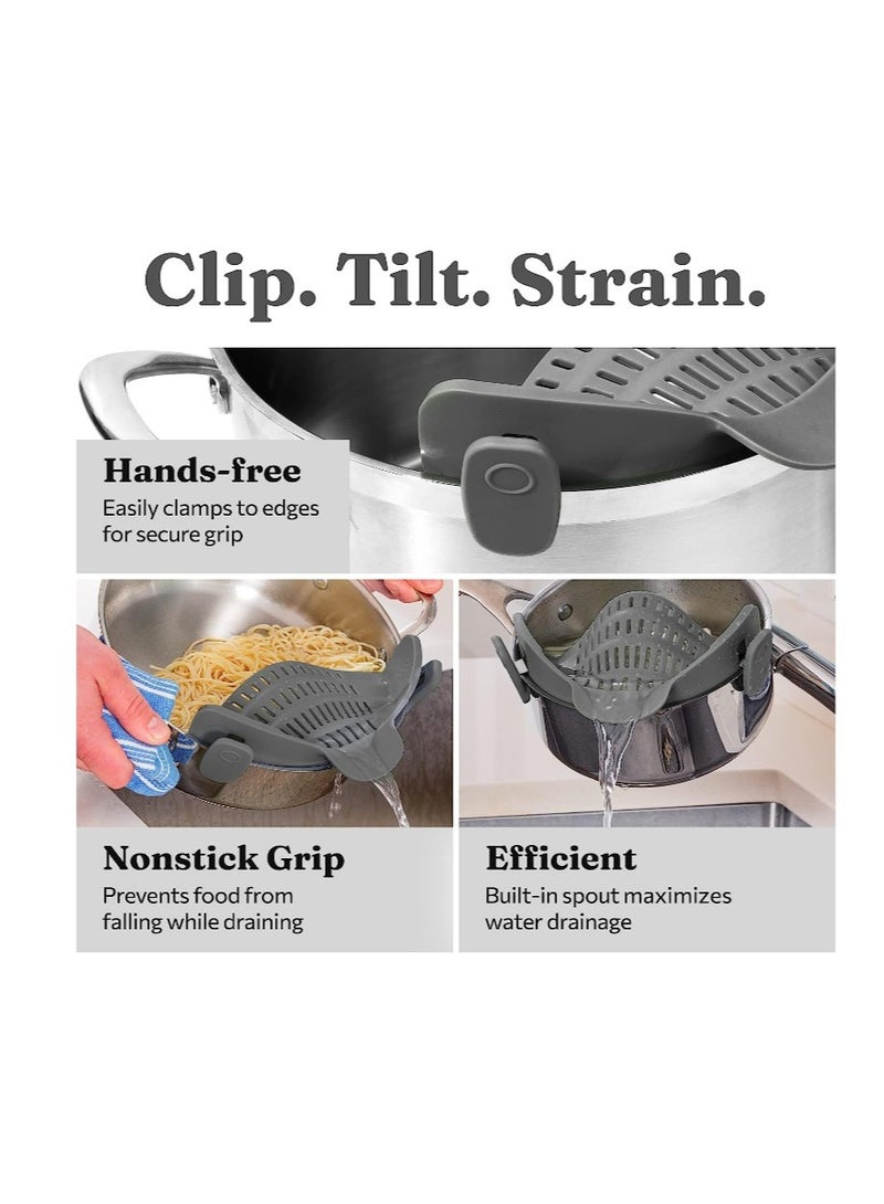 LIMOS Snap N Strain Pot Strainer and Pasta Strainer - Adjustable Silicone Clip On Strainer for Pots, Pans, and Bowls - Gray - Image 3