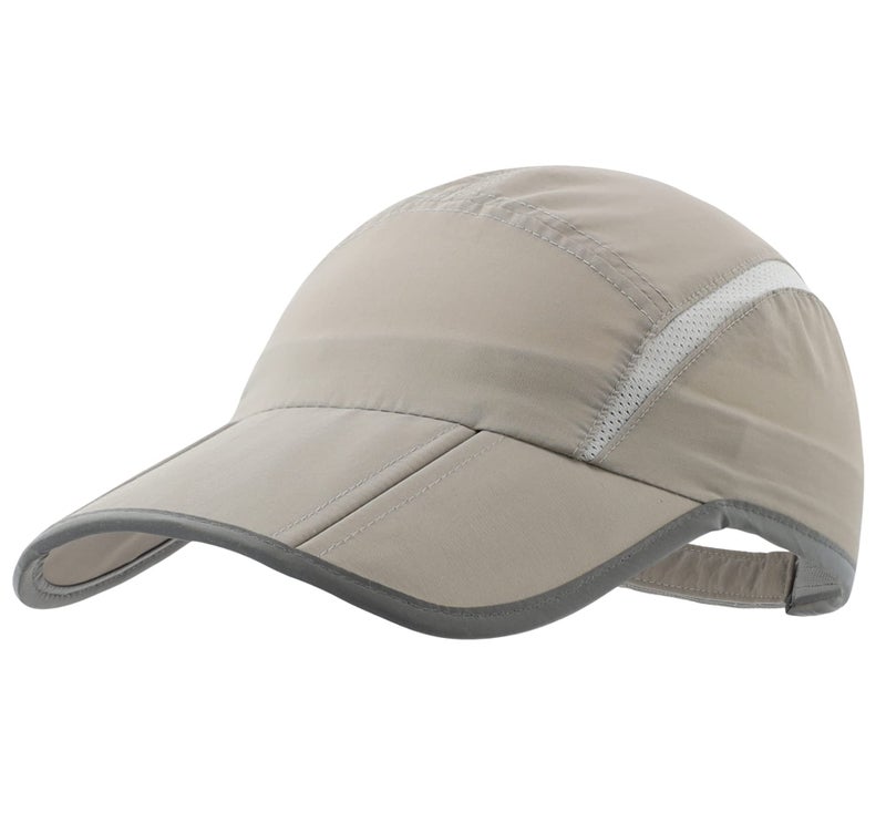 Connectyle Foldable Mesh Sun Cap Outdoor Sports Hat Breathable Sun Runner Cap with Reflective Trim Light Grey - Image 1