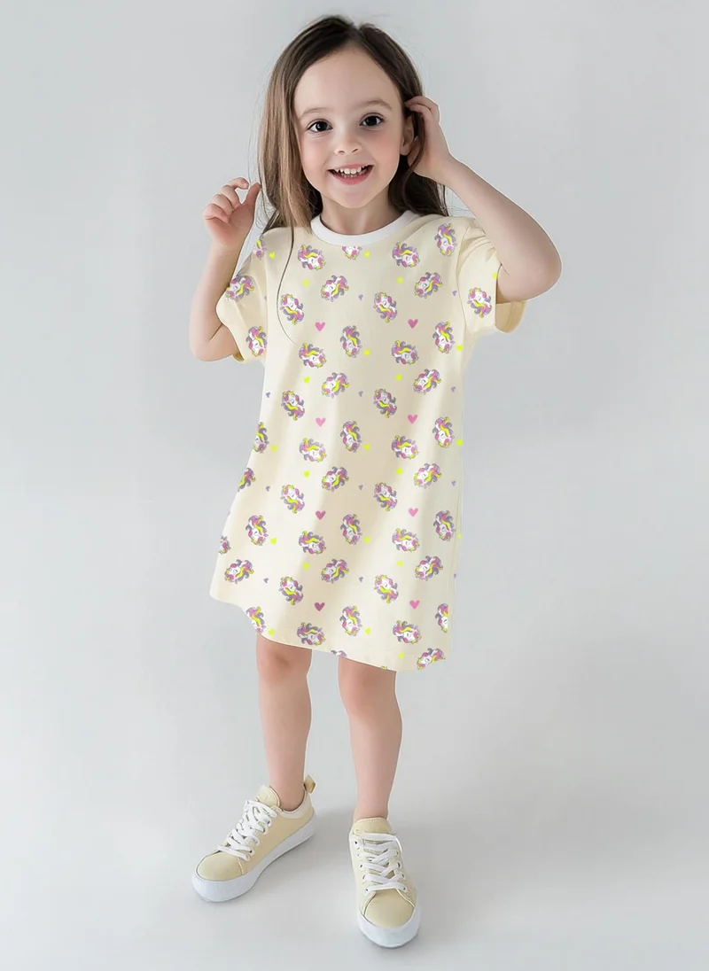 نوتيناتي Nautinati Girls' Cotton AOP Knit T-shirt Dress