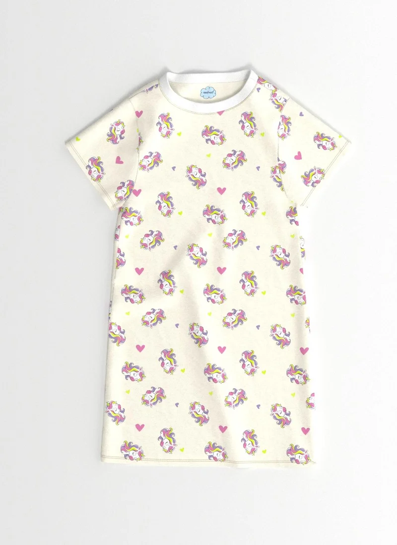 نوتيناتي Nautinati Girls' Cotton AOP Knit T-shirt Dress