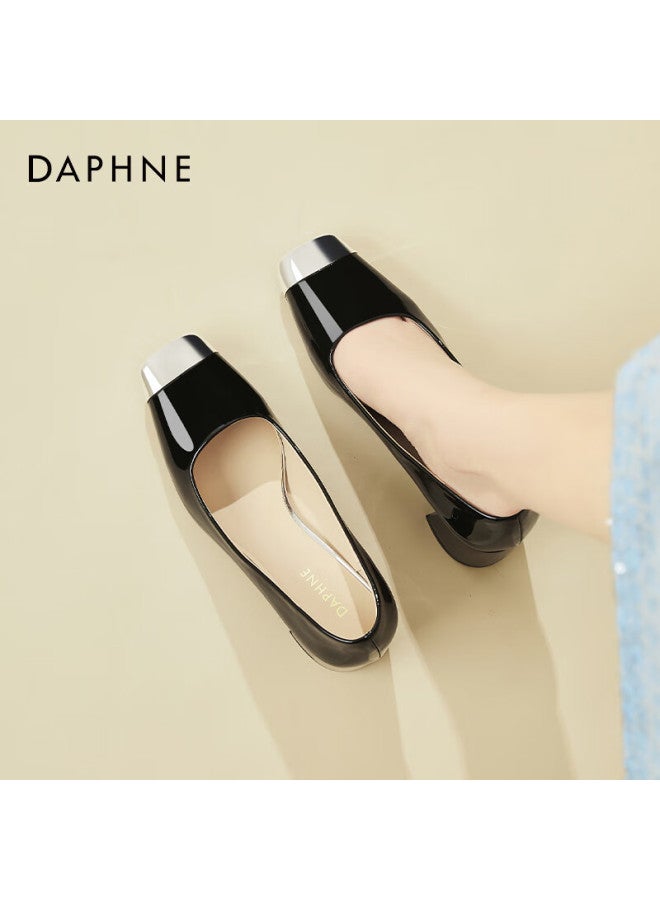 Daphne Elegant Square-toe Chunky High Heels, Women's Professional Work Shoes, Leather Shoes, Versatile Shallow-mouth Pumps, Black, Size 39 - Image 5
