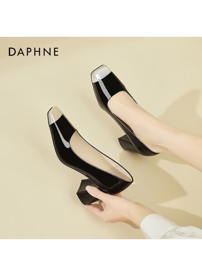 Daphne Elegant Square-toe Chunky High Heels, Women's Professional Work Shoes, Leather Shoes, Versatile Shallow-mouth Pumps, Black, Size 39 - Image 4