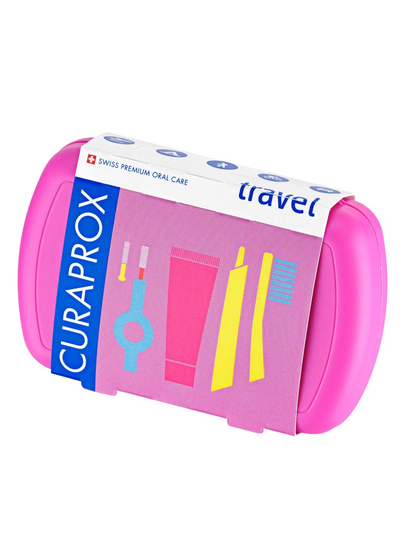 CURAPROX Travel-Set Pink. Set includes Travel Toothbrush CS 5460, 10ml Be You Toothpaste, Interdental Brush CPS prime 07, CPS prime 09. - Image 1