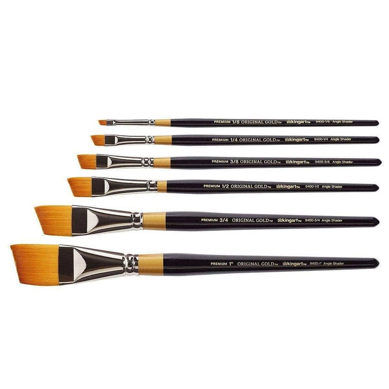 KINGART Premium 6 pc. Original Gold 9400 Series Angular Shader Artist Brush Set, Synthetic Golden Taklon Hair, Short Handle, 6 Sizes: 1/8", 1/4", 3/8", 1/2", 3/4", 1" - Image 2