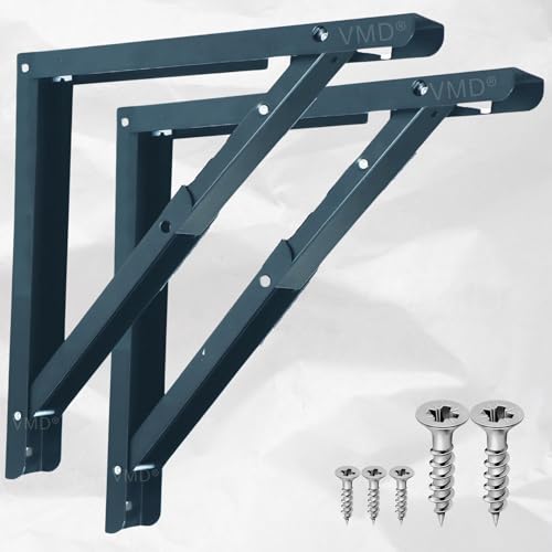 VMD, Heavy Duty 20" (Grey) Foldable Shelf Bracket, DIY Folding Shelves, l Bracket, Wall Brackets, Wall Angle Bracket, Folding Table Bracket with Fittings for fold Down Steel Table (Pack of 2) - Image 1