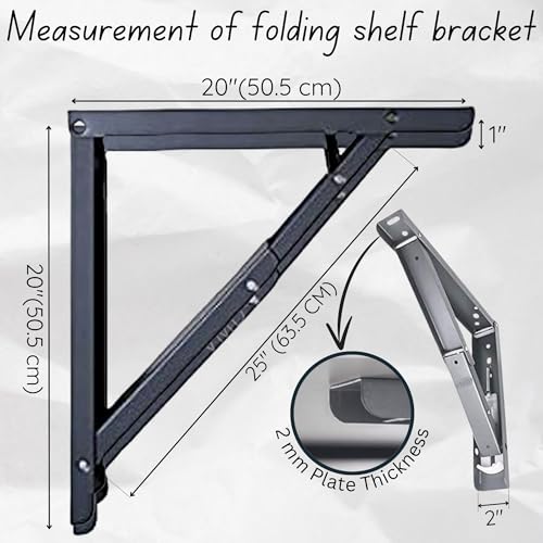 VMD, Heavy Duty 20" (Grey) Foldable Shelf Bracket, DIY Folding Shelves, l Bracket, Wall Brackets, Wall Angle Bracket, Folding Table Bracket with Fittings for fold Down Steel Table (Pack of 2) - Image 3