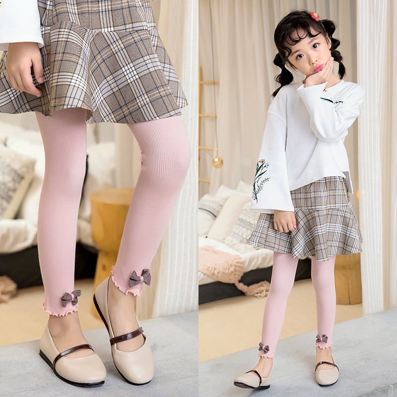 New Bow Simple Leggings Girls Leggings Tight Pants Baby Pants - Image 3