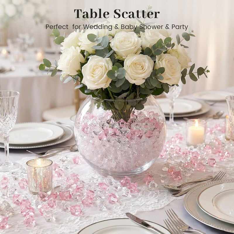 DomeStar Fake Ice, 150PCS Acrylic Fake Diamonds Vase Fillers Pink and Transparent Rocks Plastic Gems for Party Table Scatter Decor - Image 4