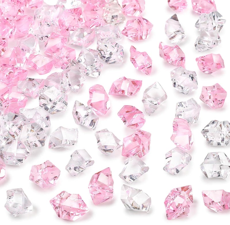 DomeStar Fake Ice, 150PCS Acrylic Fake Diamonds Vase Fillers Pink and Transparent Rocks Plastic Gems for Party Table Scatter Decor - Image 1
