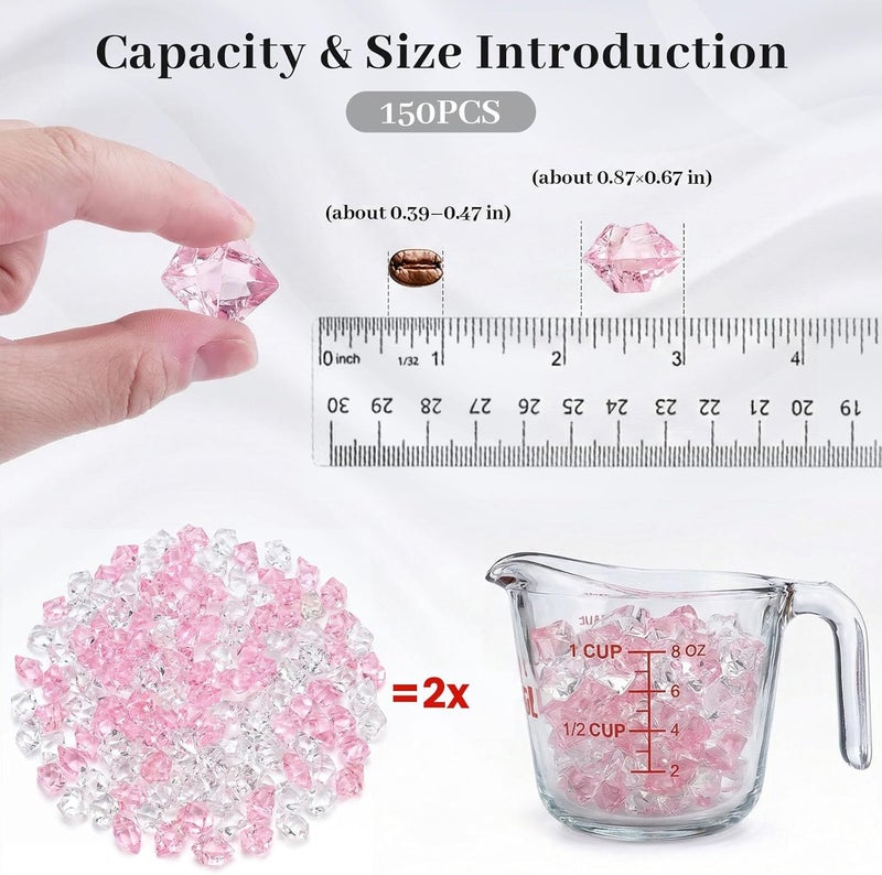 DomeStar Fake Ice, 150PCS Acrylic Fake Diamonds Vase Fillers Pink and Transparent Rocks Plastic Gems for Party Table Scatter Decor - Image 2