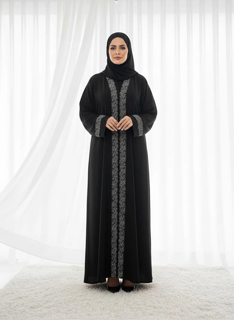 MSquare Fashion Jet Black Silver Lace Filigree With Headscarf