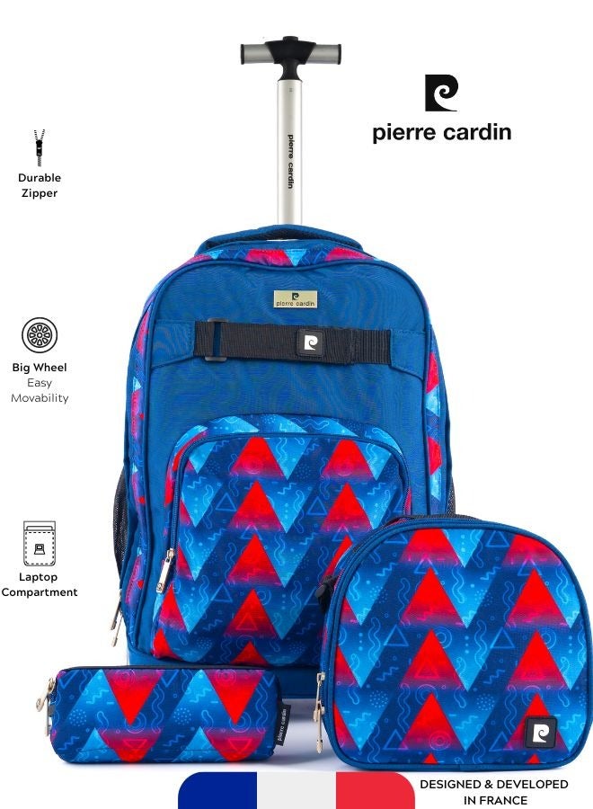 Pierre Cardin Paris Pierre Cardin Trolley Backpack Set of 3 for school-Blue Arrow Red Design - Image 1