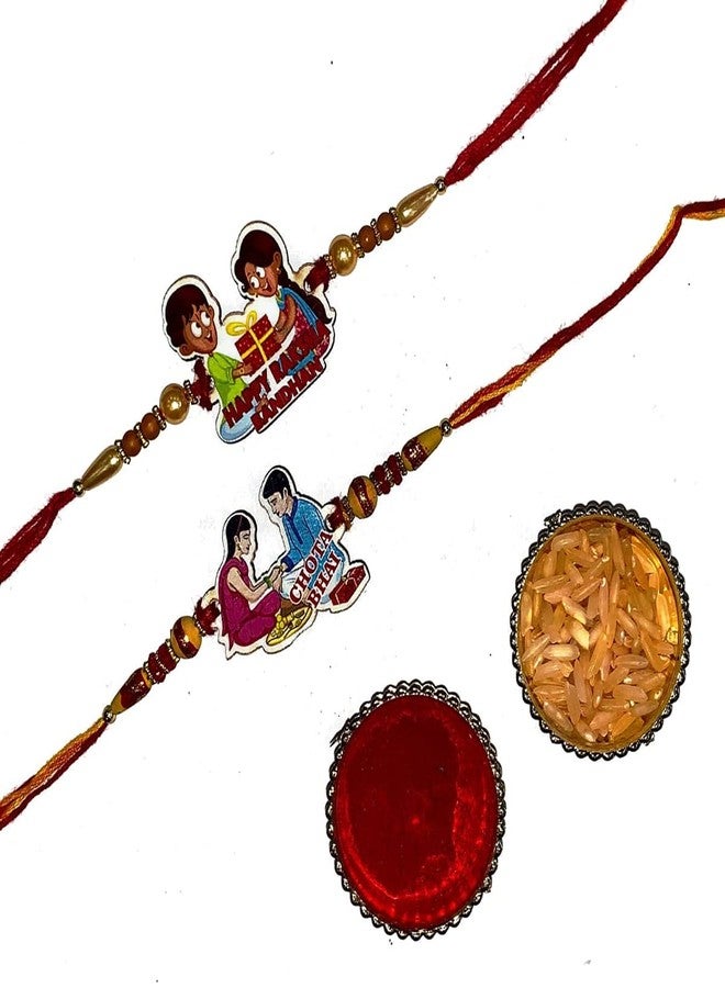 KHUSHA CREATIONS Rakhi For Brother/مصمم خشبي أحدث مجموعة Rakhi مكونة من قطعتين مع Roli Chawal لـ Rakhabandhan/هدية لإخوانه