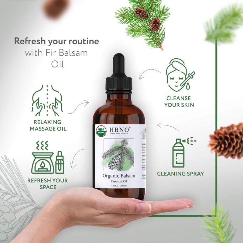 HBNO Organic Fir Balsam Essential Oil - Huge 4 oz (120ml) Value Size - USDA Certified Organic Fir Balsam Oil, Perfect for Aromatherapy, Soap Making, DIY, Fragrances, Diffuser - Image 2