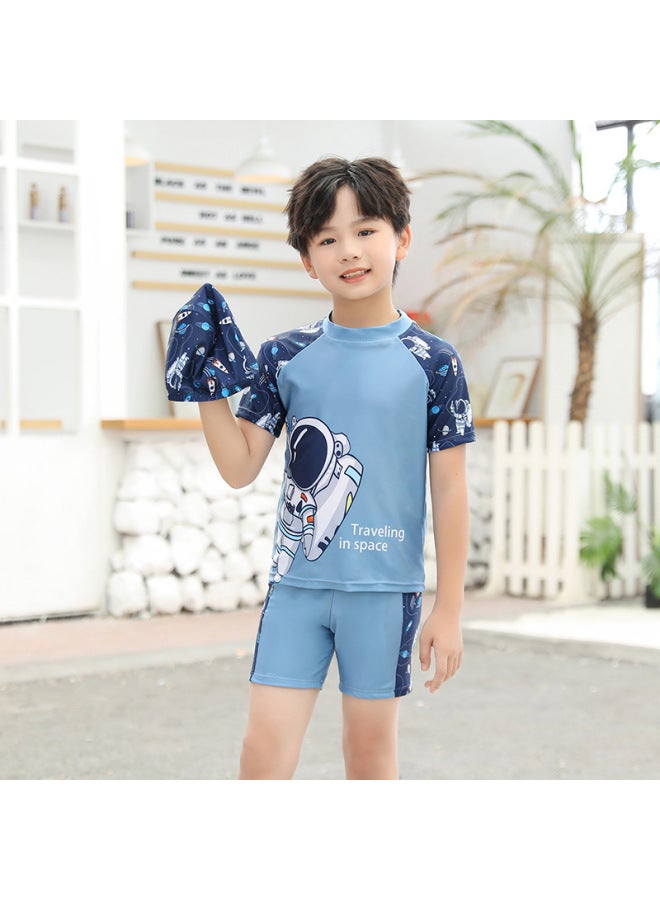 إسكدنيا ملابس سباحة للأطفال للأولاد والبنات 2024 ملابس سباحة للفتيات الكبيرات والأطفال برسوم كارتونية مقسمة بالجملة - اللون: أزرق فضائي - - Image 1