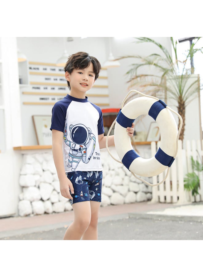 إسكدنيا ملابس سباحة للأطفال للأولاد والبنات 2024 ملابس سباحة للفتيات الكبيرات والأطفال برسوم كارتونية مقسمة بالجملة - اللون: أزرق فضائي - - Image 4