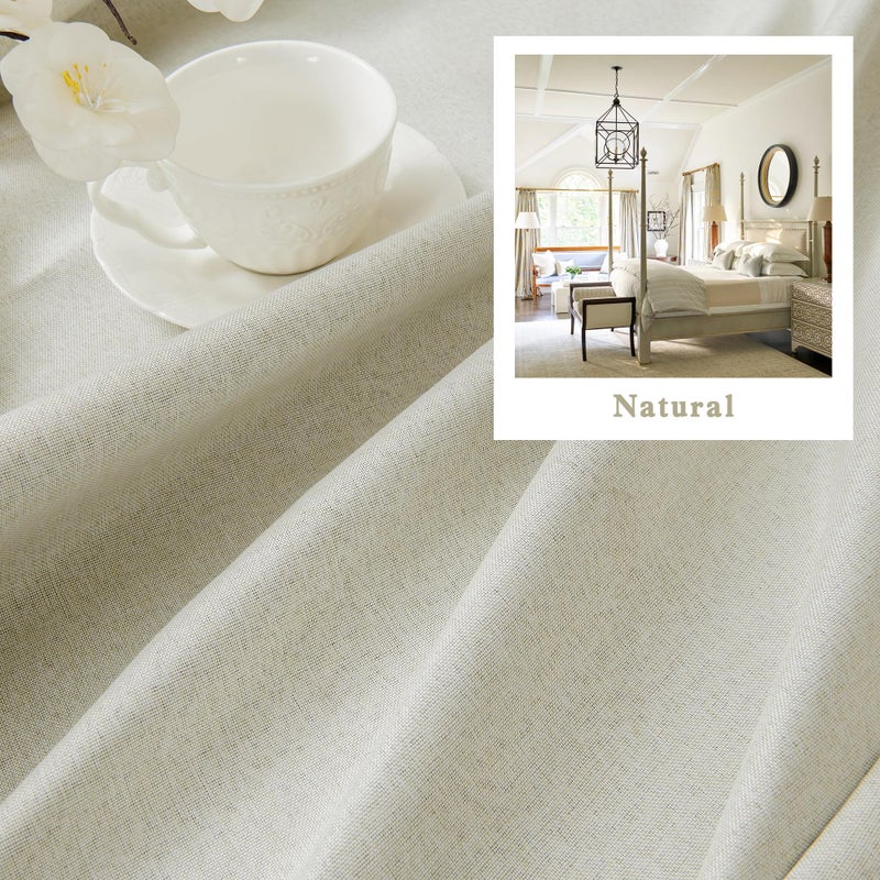 DUALIFE Natural Linen Curtains 108 Inches Long for Living Room 2 Panels Set Loop Pocket Back Tab Draperies Neutral Earth Tone Textured Vertical Blackout Linen Curtains for Large Window 9 FT W50 x L108 - Image 2