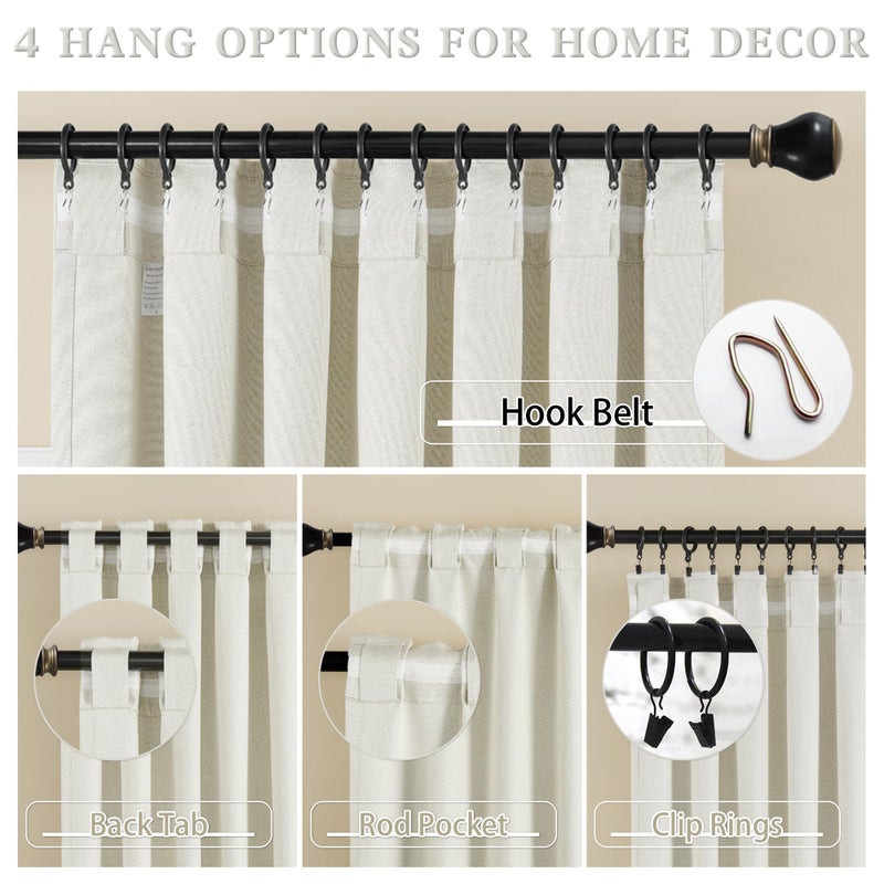 DUALIFE Natural Linen Curtains 108 Inches Long for Living Room 2 Panels Set Loop Pocket Back Tab Draperies Neutral Earth Tone Textured Vertical Blackout Linen Curtains for Large Window 9 FT W50 x L108 - Image 4