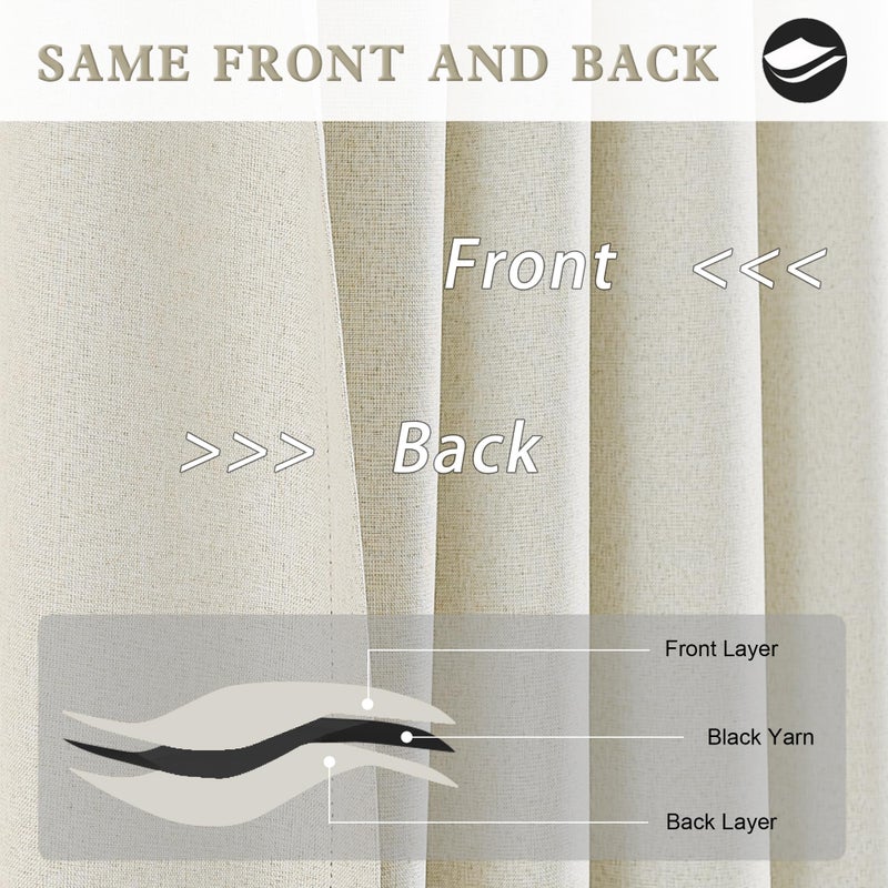 DUALIFE Natural Linen Curtains 108 Inches Long for Living Room 2 Panels Set Loop Pocket Back Tab Draperies Neutral Earth Tone Textured Vertical Blackout Linen Curtains for Large Window 9 FT W50 x L108 - Image 5