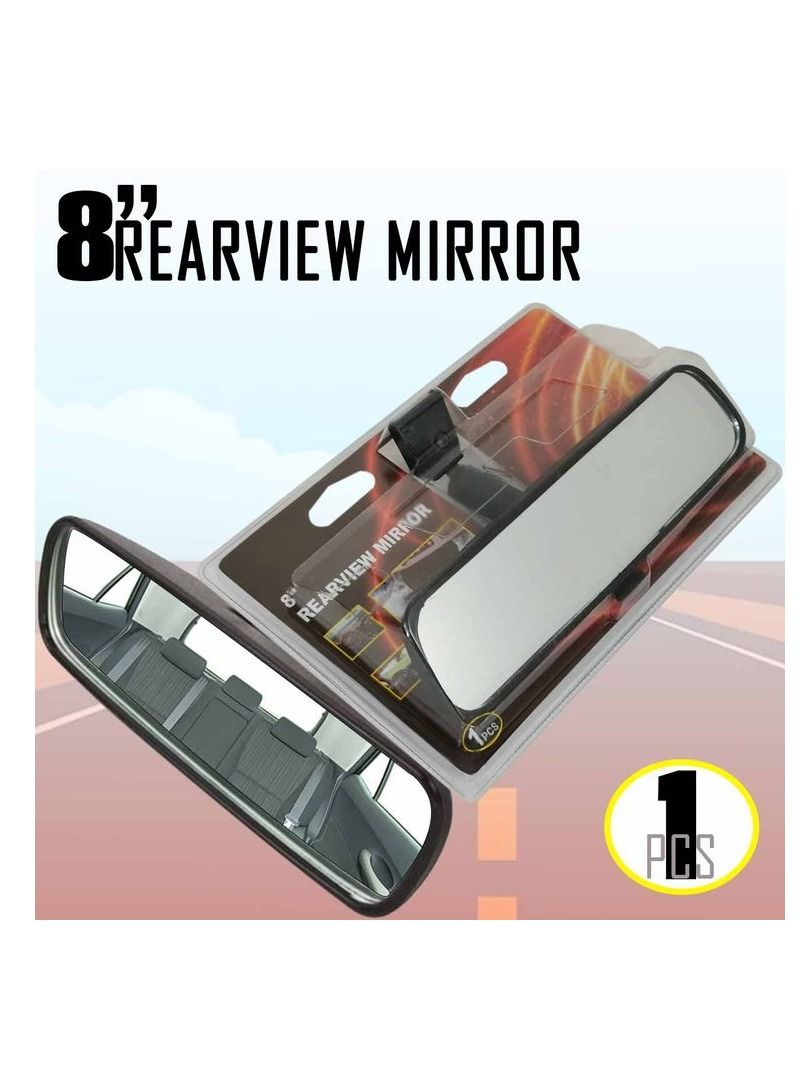 Car Rear View Mirror, Rear View Center Mirror Reduce Night Glare and Blind Spot Effectively, Black Frame 8 inch - Image 1
