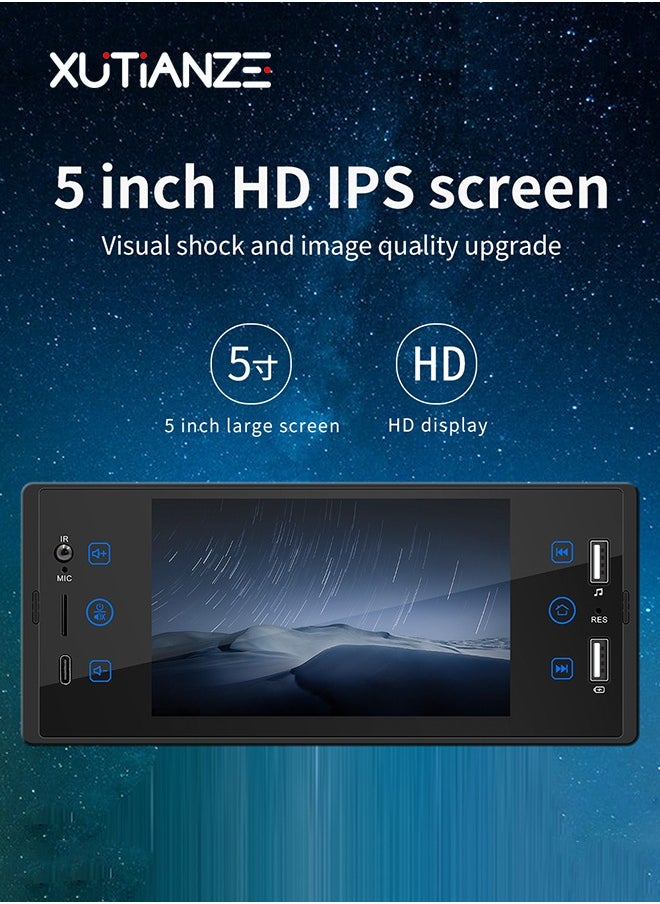 XUTIANZE - 5-inch HD IPS screen car MP5 player Dual USB port / TF card / TYPE-C port 2.1A fast charging / Bluetooth hands-free / FM radio support remote control operation and cell phone mirroring function - Image 1