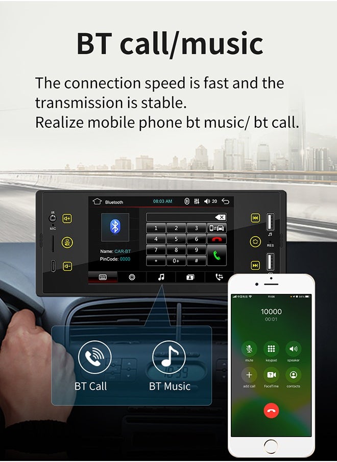 XUTIANZE - 5-inch HD IPS screen car MP5 player Dual USB port / TF card / TYPE-C port 2.1A fast charging / Bluetooth hands-free / FM radio support remote control operation and cell phone mirroring function - Image 1