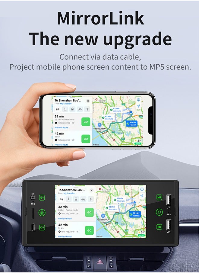 XUTIANZE - 5-inch HD IPS screen car MP5 player Dual USB port / TF card / TYPE-C port 2.1A fast charging / Bluetooth hands-free / FM radio support remote control operation and cell phone mirroring function - Image 1