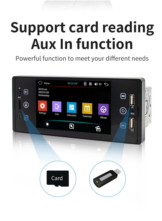 XUTIANZE - 5-inch HD IPS screen car MP5 player Dual USB port / TF card / TYPE-C port 2.1A fast charging / Bluetooth hands-free / FM radio support remote control operation and cell phone mirroring function - Image 1