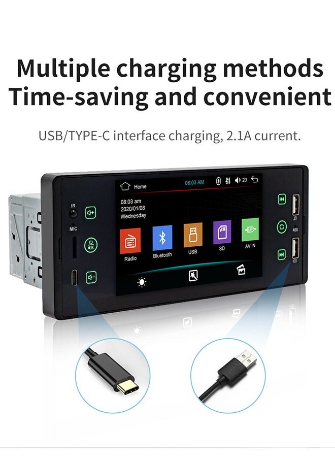 XUTIANZE - 5-inch HD IPS screen car MP5 player Dual USB port / TF card / TYPE-C port 2.1A fast charging / Bluetooth hands-free / FM radio support remote control operation and cell phone mirroring function - Image 1