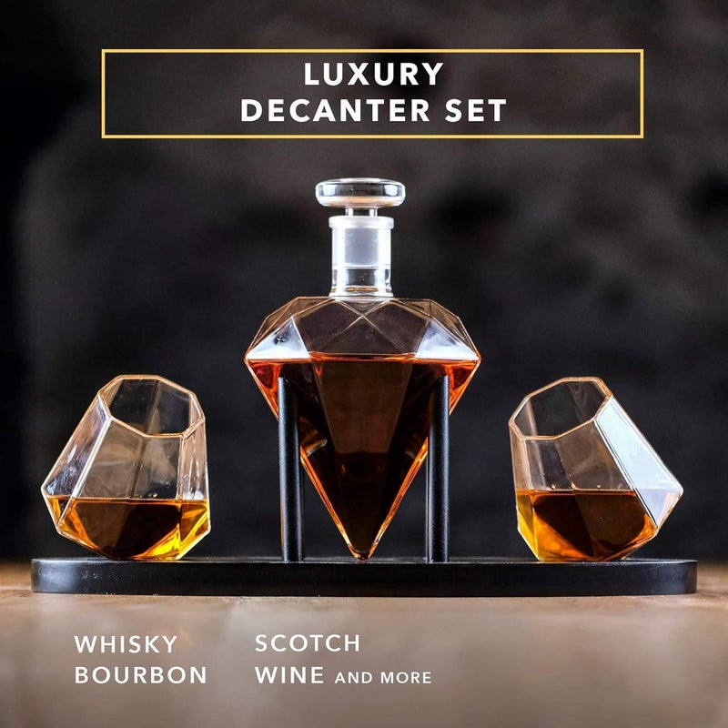 Dragon Glassware Diamond Whiskey Decanter Premium Designer Decanter with Glasses for Spirits and Wine 25 Ounces Gift Boxed - Image 2
