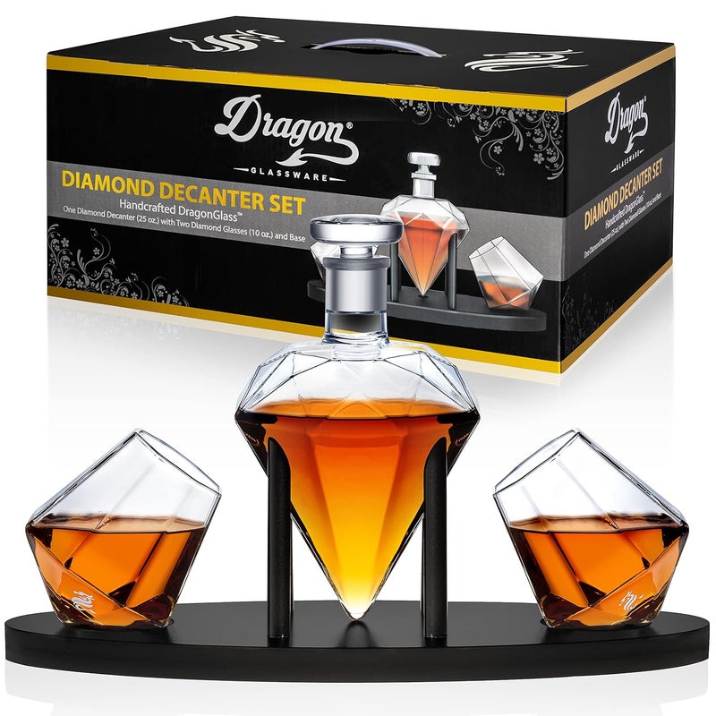 Dragon Glassware Diamond Whiskey Decanter Premium Designer Decanter with Glasses for Spirits and Wine 25 Ounces Gift Boxed - Image 1