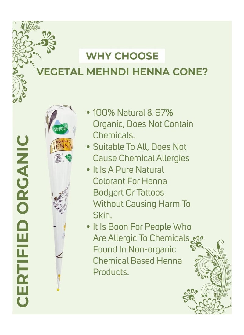 Vegetal - Organic Mehandi Cone 100 % Natural Mehandi (Henna) For Feets And Hands (50 Gm X Pack Of 3) - Image 1