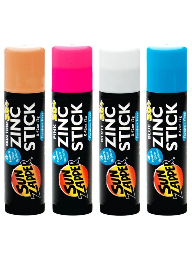 Sun Zapper Zinc Oxide Sunscreen Sticks - SPF 50+ Water Resistant - Beach Pack with 4 Colors (Light Skin Tone, Pink, White, Blue) - Broad Spectrum Sunblock for Face & Body - Made in Australia - Image 1