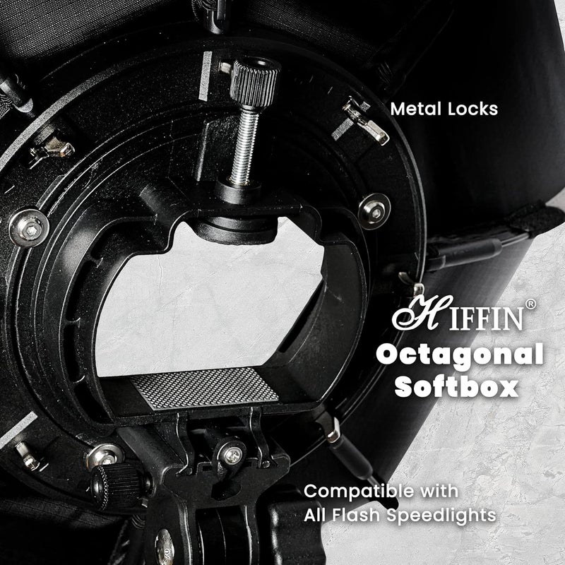 HIFFIN صندوق ضوء ثماني الأضلاع بقطر 90 سم مع حامل قوس من نوع S (مع قاعدة بوانز) وحقيبة حمل لفلاش الاستوديو السريع، تصوير البورتريه والمنتجات - Image 4
