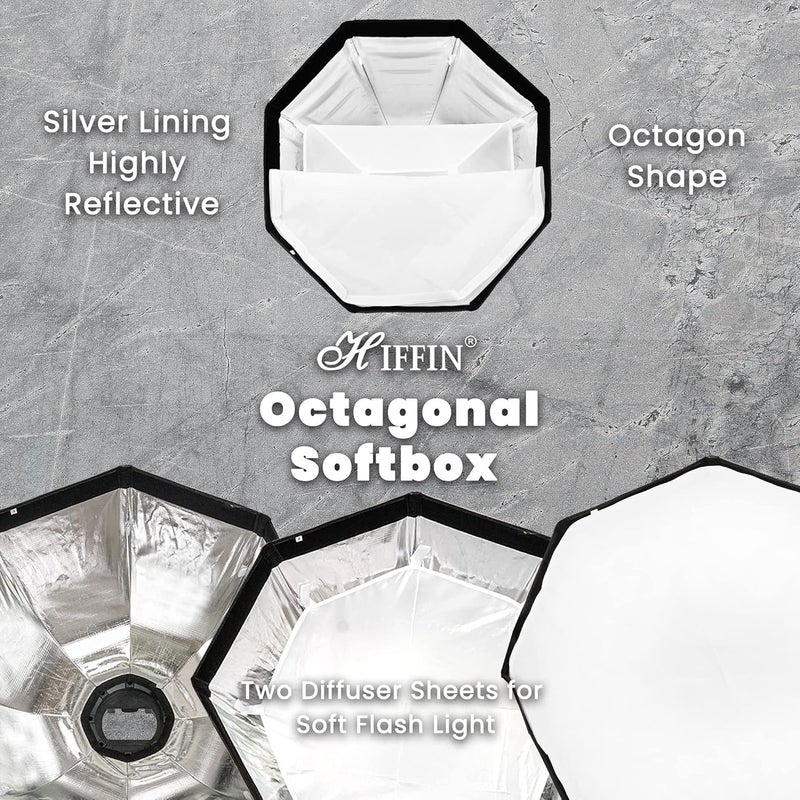 HIFFIN صندوق ضوء ثماني الأضلاع بقطر 90 سم مع حامل قوس من نوع S (مع قاعدة بوانز) وحقيبة حمل لفلاش الاستوديو السريع، تصوير البورتريه والمنتجات - Image 5