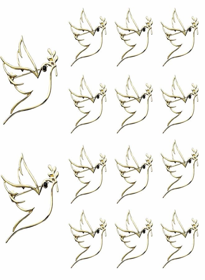 Frinnovan, 15 Pack Peace Dove Brooches Lapel Pin Bird Olive Brooch Pins for Women Men Party, Gold - Image 1