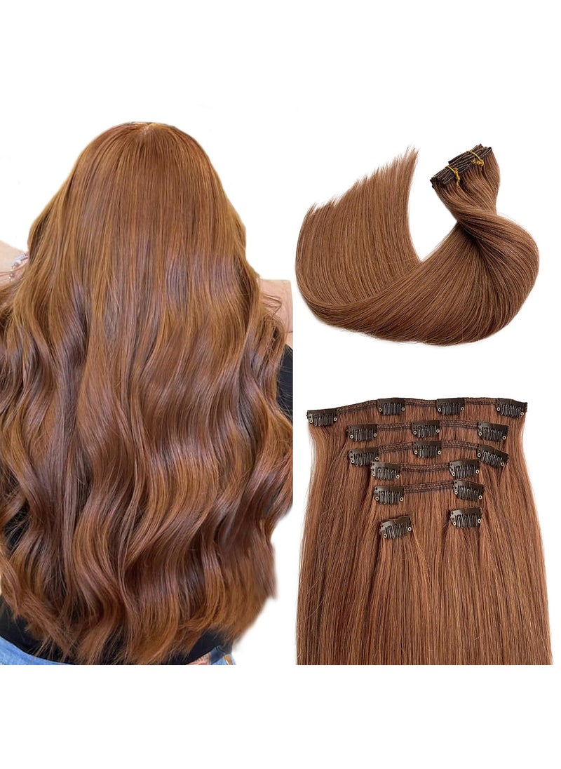 Licoville - Clip in Hair Extensions Real Human Hair Medium Auburn Short Hair Extensions Clip ins 12 Inch Soft Straight Auburn Clip in Human Hair Extensions with Thick Full Ends 70g 7pcs - Image 1